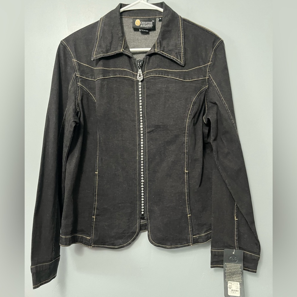 Vintage 90’s Christine Alexander Swarovski Crystal Zipper Denim Jacket